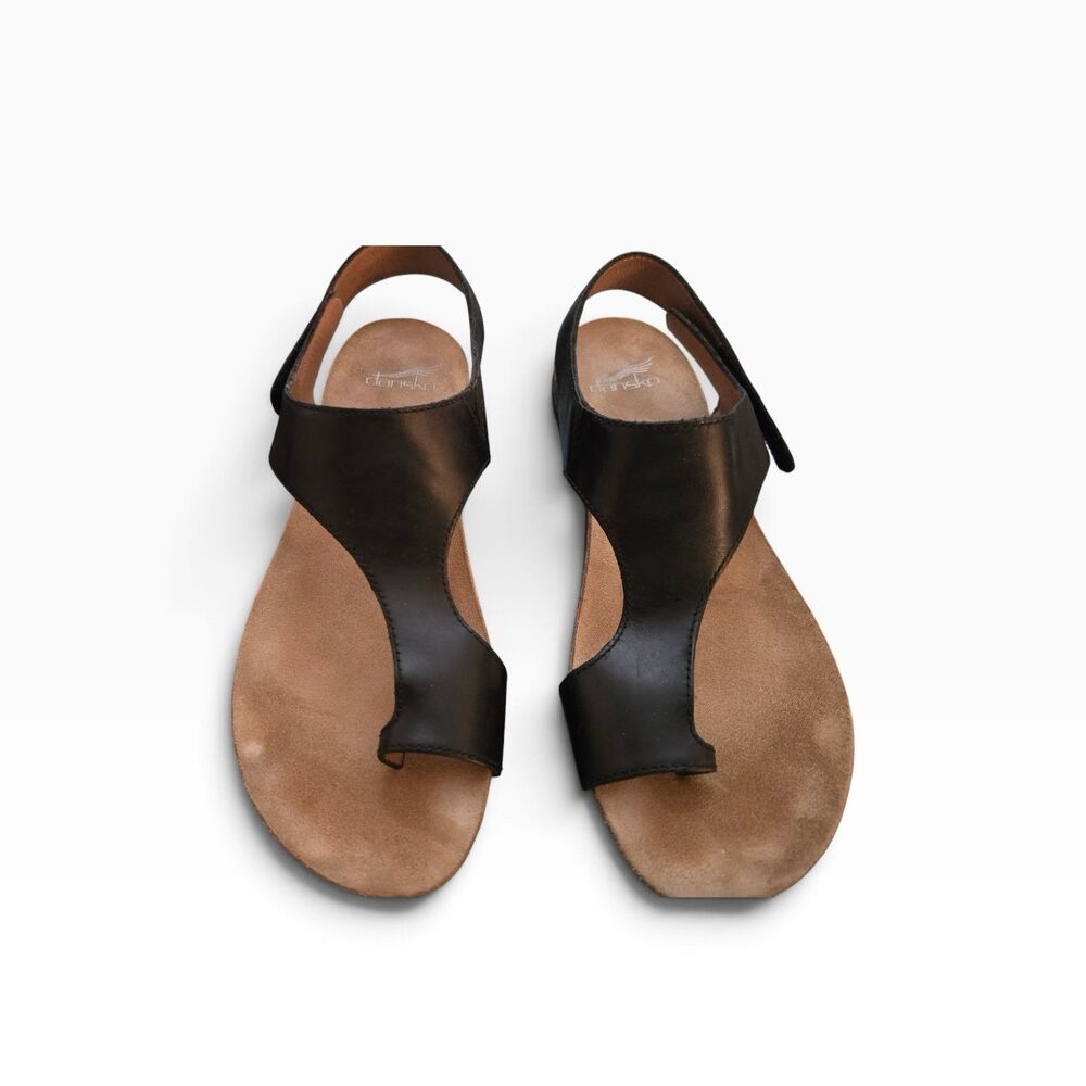 Dansko Womens Reece Sandals Size 40 9.5 Black Leather Toe Loop Slingback Shoes